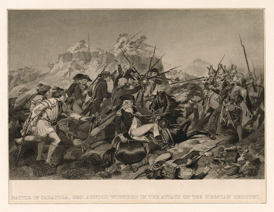 Arnold wounded at the Breymann redoubt