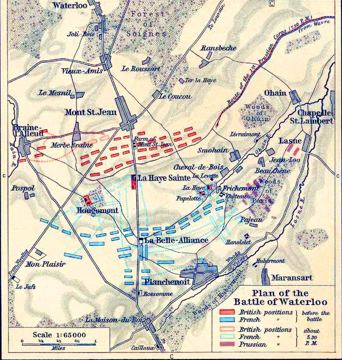 "Plan of the Battle of Waterloo", 1880s (approximate fit, ~100 m)